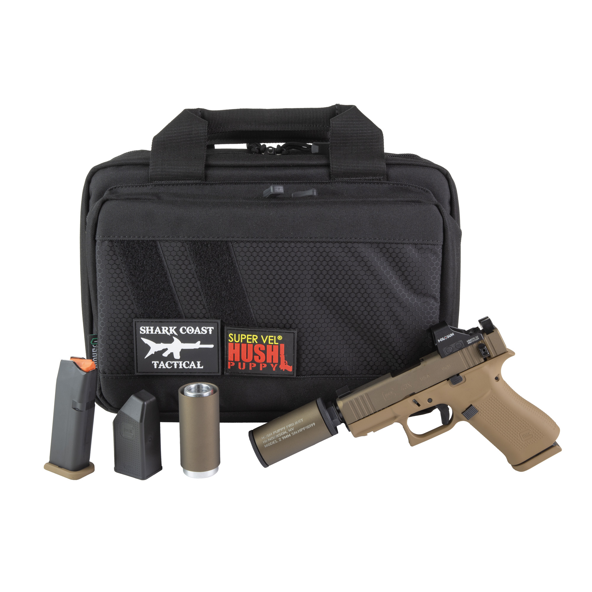 Glock 43X Hush Puppy Kit w/ Suppressor FDE Threaded Barrel